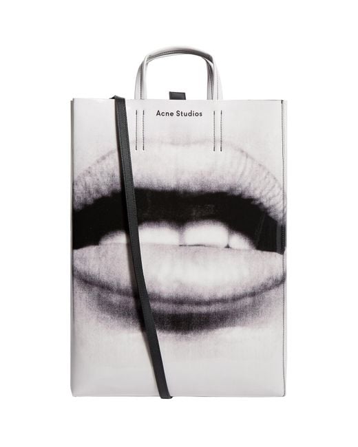 Acne Black Baker Lips Print Tote Bag for men