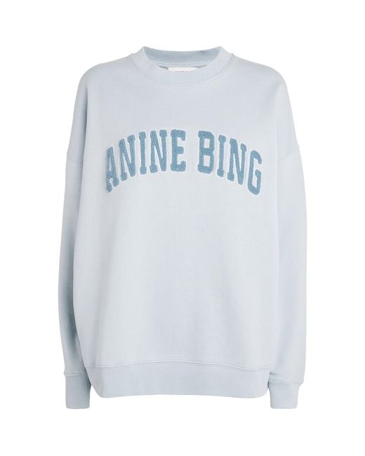 Anine Bing Blue Cotton Logo Miles Sweatshirt