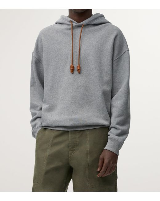 Loewe Gray Cotton-Blend Leather-Anagram Hoodie for men