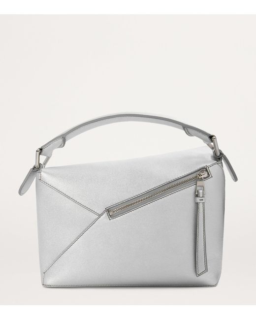 Loewe Gray Small Metallic Leather Puzzle Top-Handle Bag