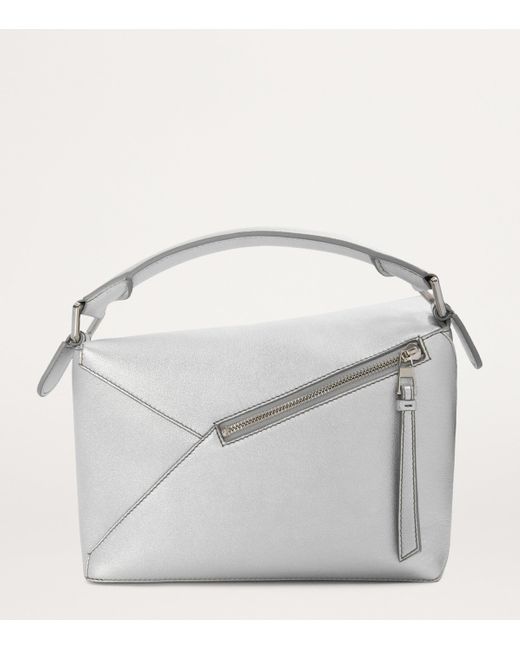 Loewe Gray Small Metallic Leather Puzzle Top-Handle Bag