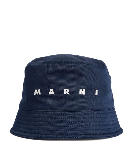 Marni Blue Cotton Logo Bucket Hat for men