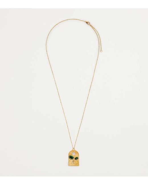 L'Atelier Nawbar Metallic Diamond And Malachite Biladi Palm Necklace