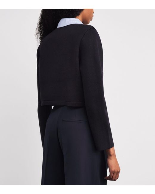 Claudie Pierlot Blue Cropped Collared Knitted Cardigan