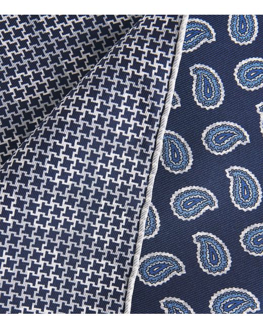 Isaia Blue Paisley Print Pocket Square for men