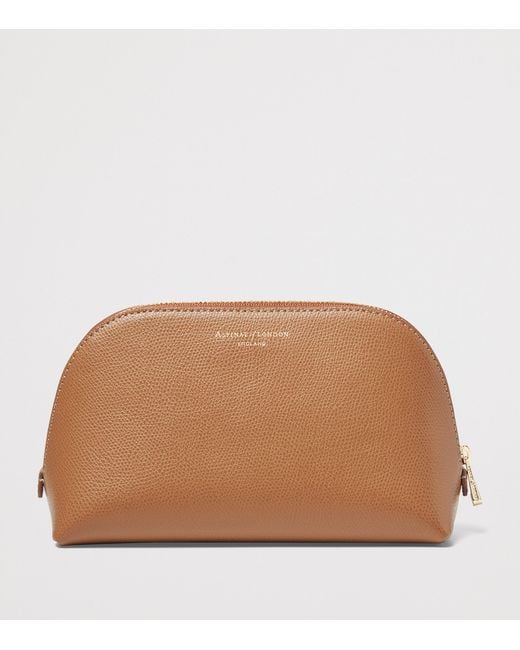 Aspinal Brown Small Grained Leather Cosmetics Case