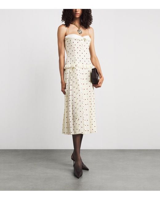 Alessandra Rich White Silk Polka Dot Midi Dress