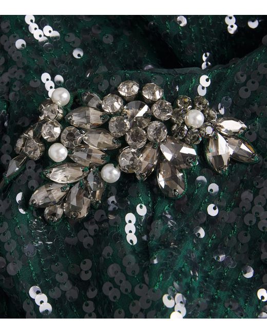 Erdem Green Sequinned Embellished Cape Gown