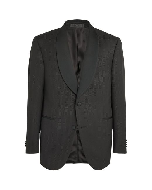 Corneliani Black Herringbone Tuxedo Blazer for men