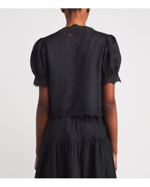 Doen Black Ramie Lace-Trim Idella Blouse
