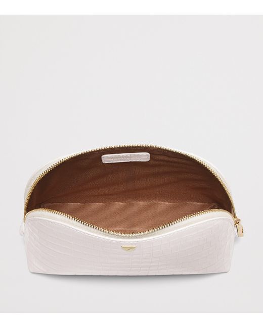 Aspinal White Small Leather Croc-Embossed Cosmetic Case