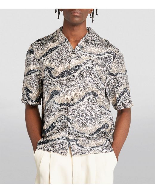 Amiri Gray Silk Short-sleeve Embellished Shirt for men