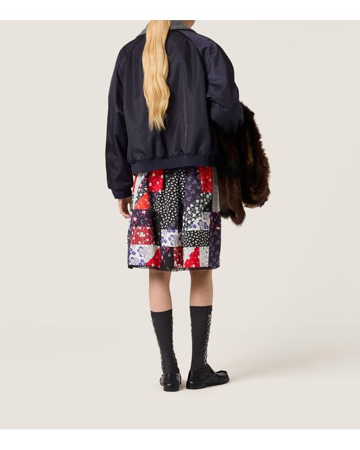 Miu Miu Red Poplin Printed Midi Skirt