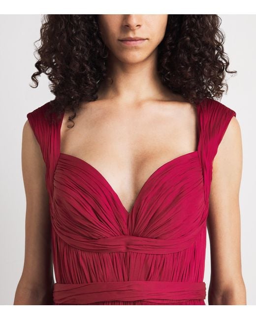 Pamella Roland Red Chiffon Plunge Gown