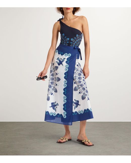 LaDoubleJ Blue Cotton Printed Wrap Skirt