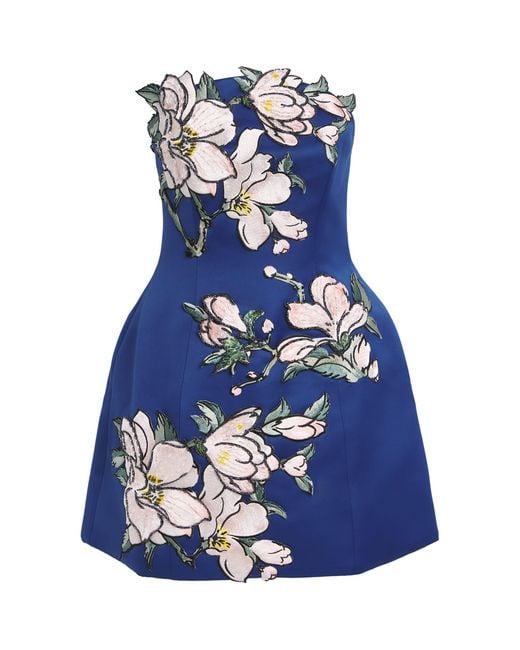 LEO LIN Blue Floral Appliqué Zaria Mini Dress