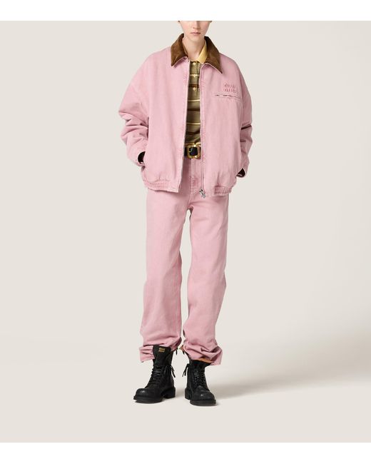 Miu Miu Pink Logo Padded Denim Jacket