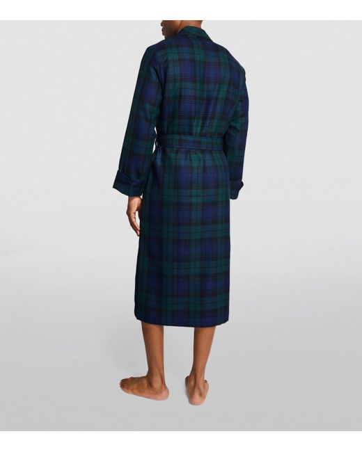 Derek Rose Blue Wool Tartan Robe for men