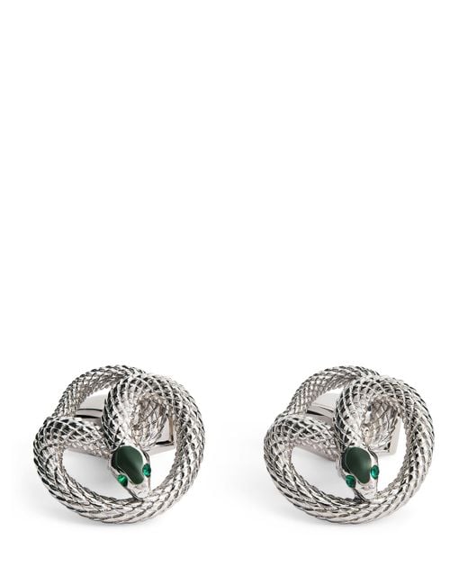 Tateossian Metallic Palladium Enamel-Detail Viper Cufflinks for men