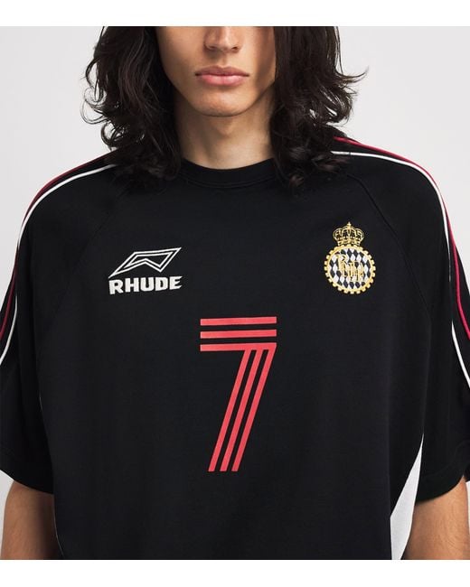 Rhude Black Football Crest T-Shirt for men
