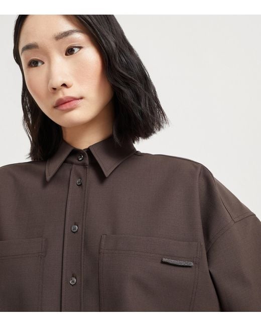 Brunello Cucinelli Brown Virgin Wool-Blend Monili-Tab Shirt