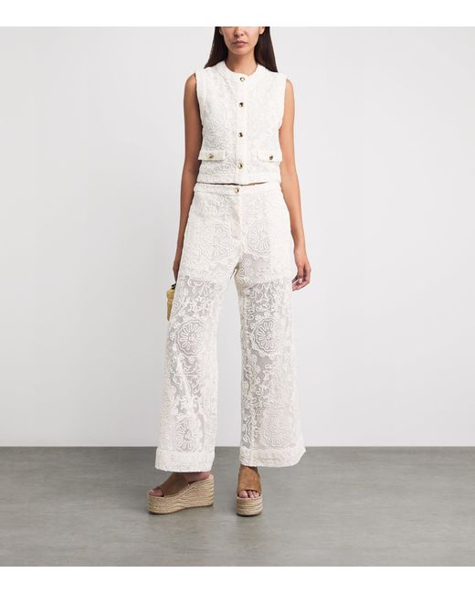 Maje White Guipure Lace Flared Trousers