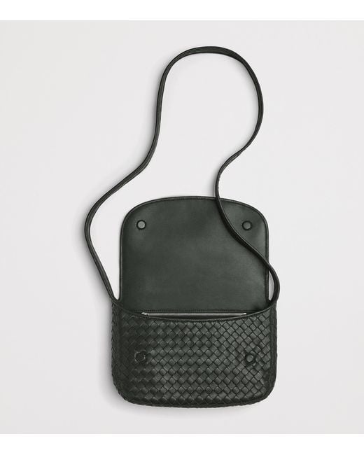 Bottega Veneta Black Leather Intrecciato Veneto Messenger Bag for men