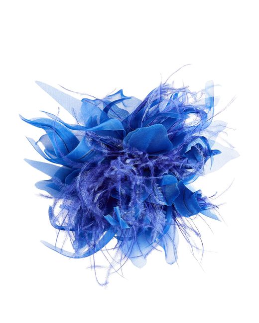 Marina Rinaldi Blue Feather-trim Brooch