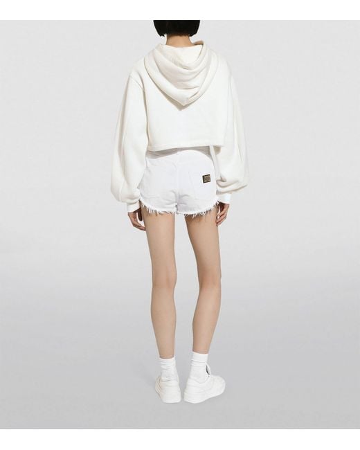 Dolce & Gabbana White Cotton Cropped Logo Hoodie