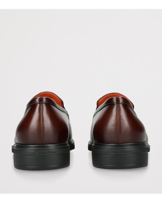 Santoni Brown Leather Easy Penny Loafers for men
