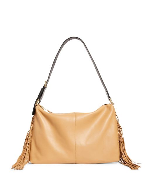 AllSaints Brown Leather Edbury Fringe Shoulder Bag