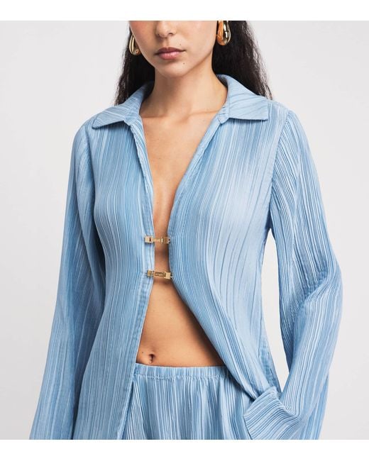 Cult Gaia Blue Clarabelle Origami Plissé Shirt