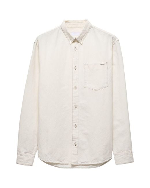 Prada White Chambray Button-Down Shirt for men