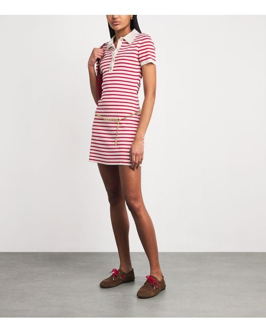 Maje Red Cotton-Blend Stripe Mini Dress