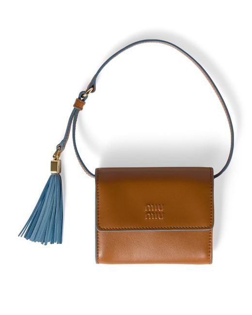 Miu Miu Brown Leather Tassel Chain Wallet