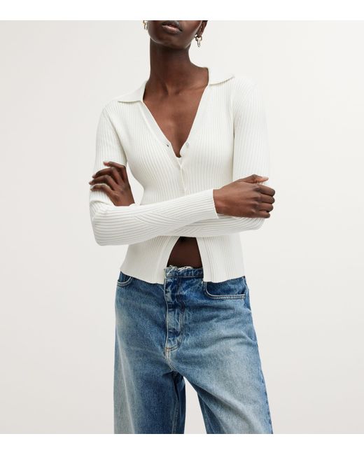 AllSaints White Ribbed Cruz Cardigan