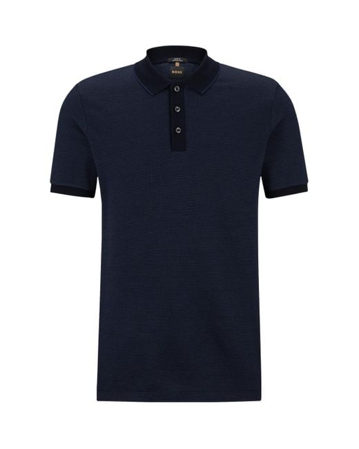 Boss Blue Cotton-Silk Polo Shirt for men