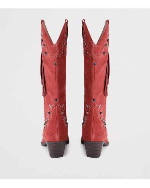 Kurt Geiger Red Suede Cowboy Glasto Tassel Boots 50