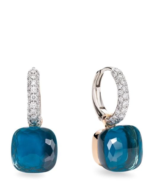Pomellato Blue London Topaz, And Diamond Nudo Drop Earrings