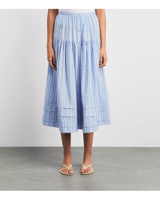 Doen Blue Organic Cotton Stripe Marceline Maxi Skirt