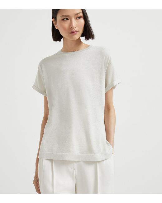 Brunello Cucinelli White Cashmere-Silk-Blend T-Shirt