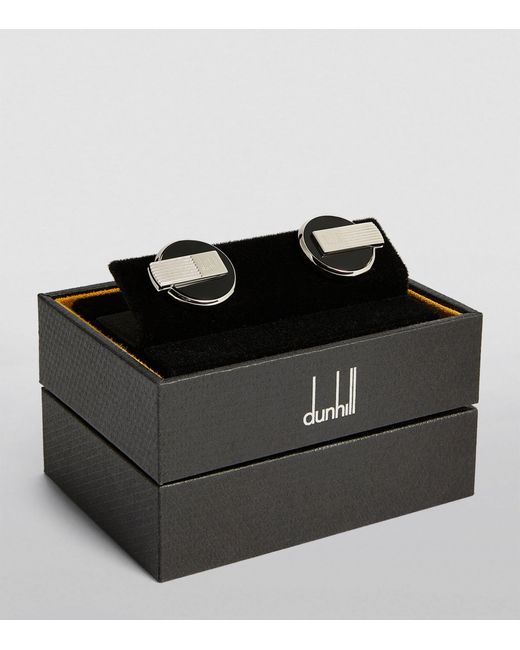 Dunhill Black Silver And Oynx Logo Cufflinks for men