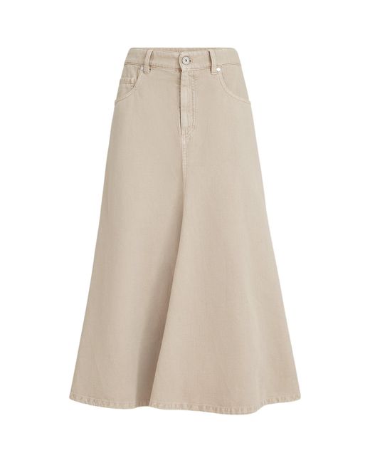 Brunello Cucinelli Natural Cotton-Linen Midi Skirt
