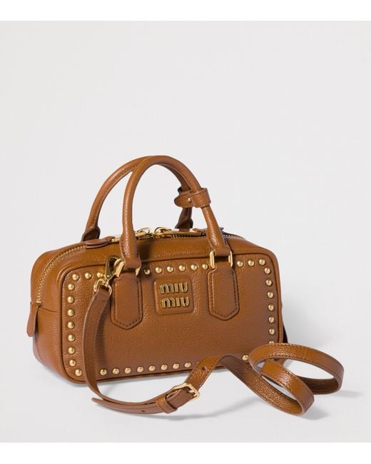 Miu Miu Brown Leather Studded Arcadie Top-Handle Bag