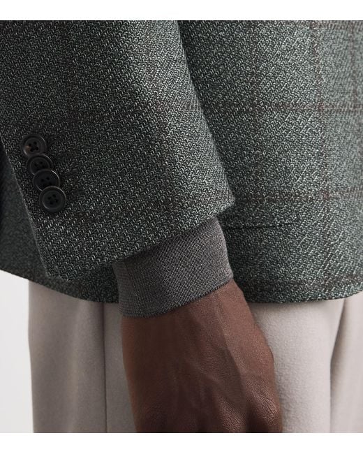 Corneliani Black Virgin Wool-Silk-Cashmere Check Blazer for men