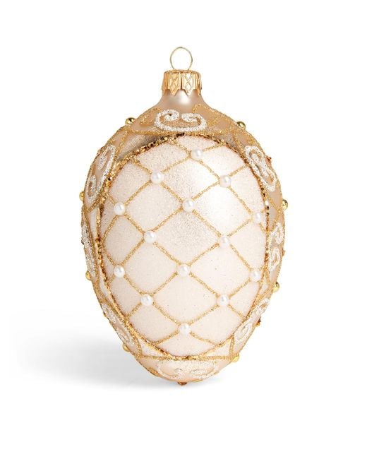 Harrods Metallic Glitter And Faux Pearl-Embellished Egg Bauble