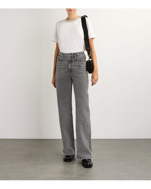 Maje Gray Chain-Detail Wide-Leg Jeans