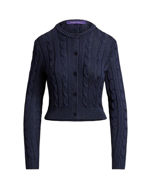 Ralph Lauren Blue Cable-Knit Silk Cropped Cardigan