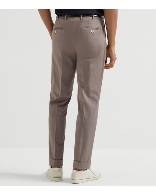 Brunello Cucinelli Gray Stretch-Cotton Comfort Gabardine Italian Trousers for men
