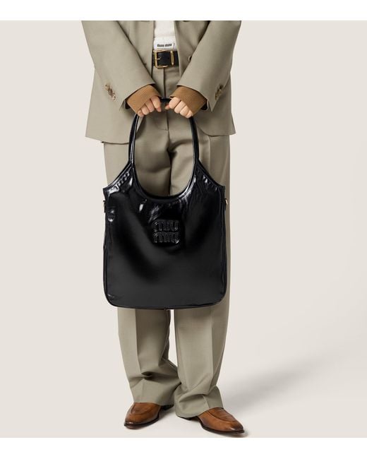 Miu Miu Black Leather Ivy Top-Handle Bag